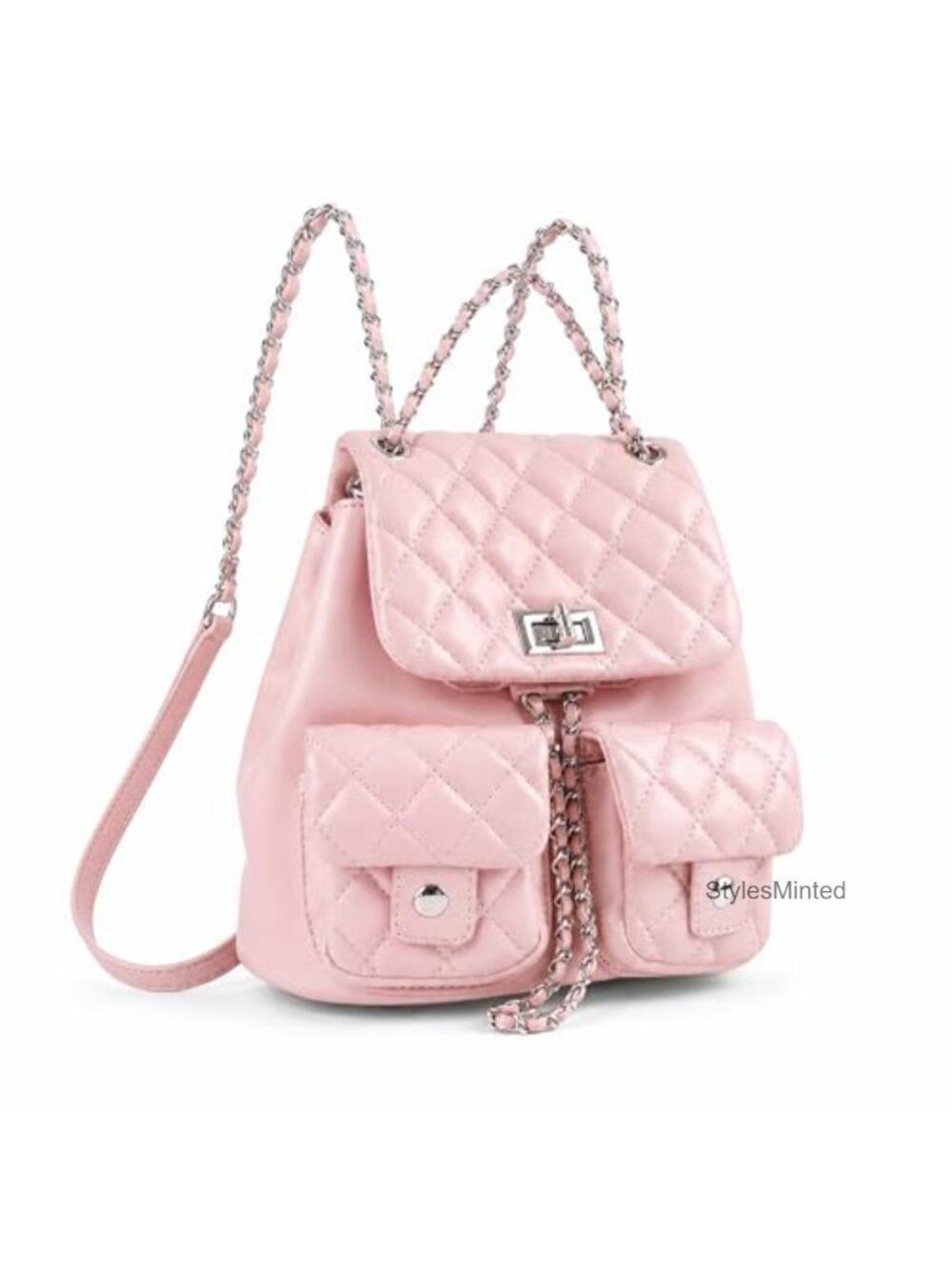 Quilted Faux Leather Mini Backpack Purse for Women Adjustable Straps